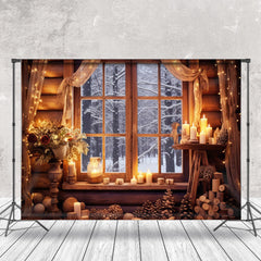 Aperturee - Aperturee Warm Candlelight Window Scene Christmas Backdrop