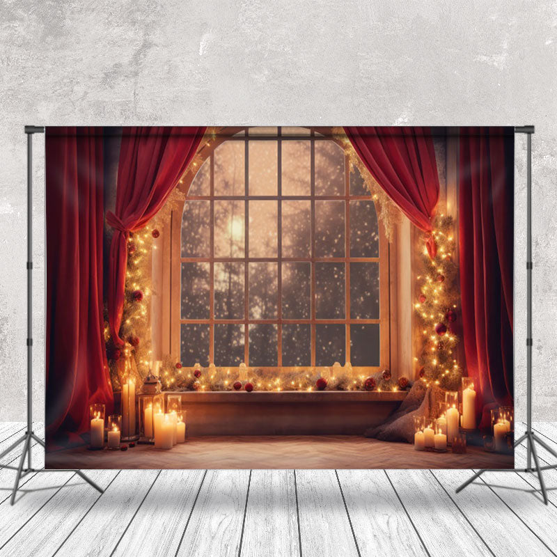 Aperturee - Aperturee Candlelight Window Scene Christmas Vibe Backdrop