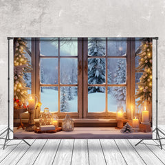 Aperturee - Aperturee Winter Snowy Night Tree Landscape Christmas Backdrop