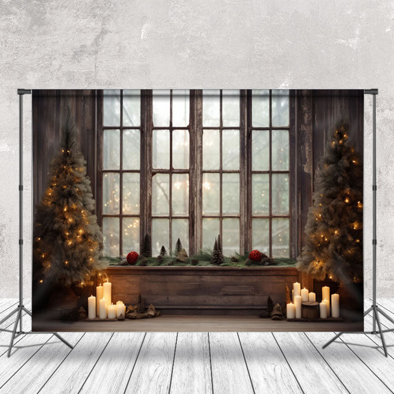 Aperturee - Aperturee Candlelight Retro Wooden Window Christmas Backdrop