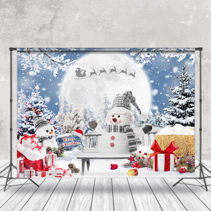 Aperturee - Aperturee Winter Moon Night Santa Snowman Christmas Backdrop