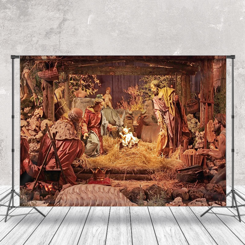 Aperturee - Aperturee Rural Shabby Shed Nativity Merry Christmas Backdrop