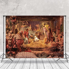 Aperturee - Aperturee Rural Shabby Shed Nativity Merry Christmas Backdrop