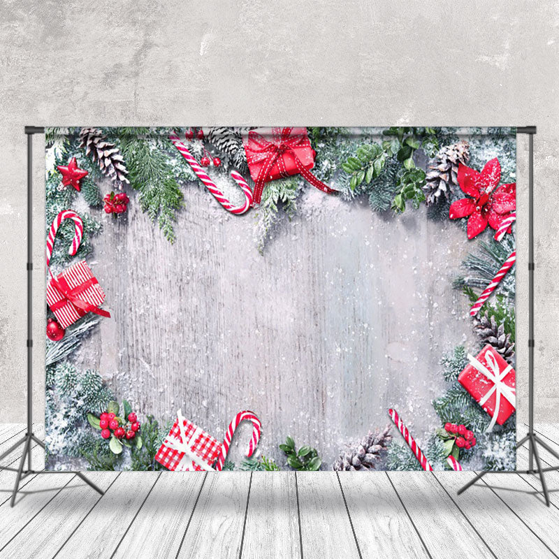 Aperturee - Aperturee Retro Wood Grain Wall Pine Leaves Christmas Backdrop