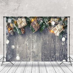 Aperturee - Aperturee Bokeh Snowy Pine Leavs Gifts Wood Christmas Backdrop