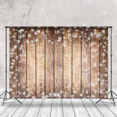 Aperturee - Aperturee Winter Snowflake Brown Wood Christmas Vibe Backdrop