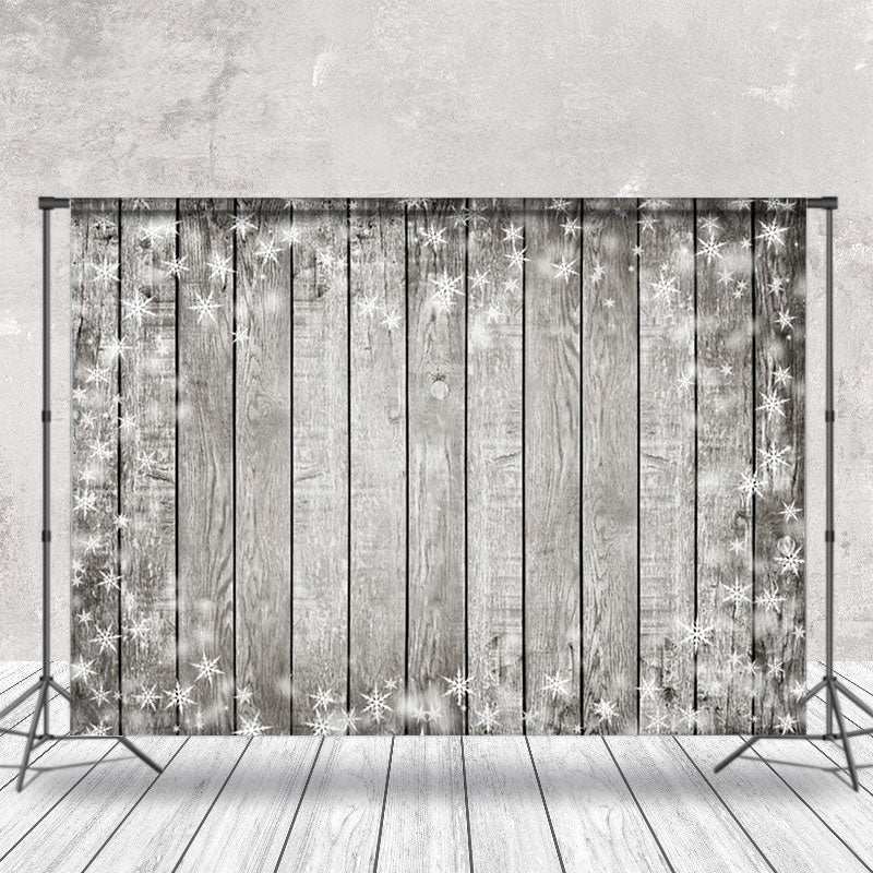 Aperturee - Aperturee Winter Snowflake Grey Wood Christmas Vibe Backdrop