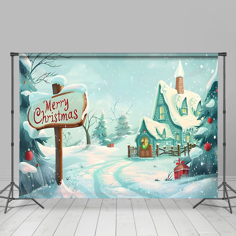 Aperturee - Aperturee Wild Snowy Field House Path Merry Christmas Backdrop