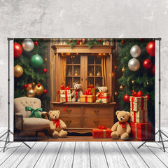 Aperturee - Aperturee Festive Room Bears Sofa Xmas Tree Christmas Backdrop