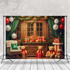 Aperturee - Aperturee Festive Bears Bells Gifts Window Christmas Backdrop