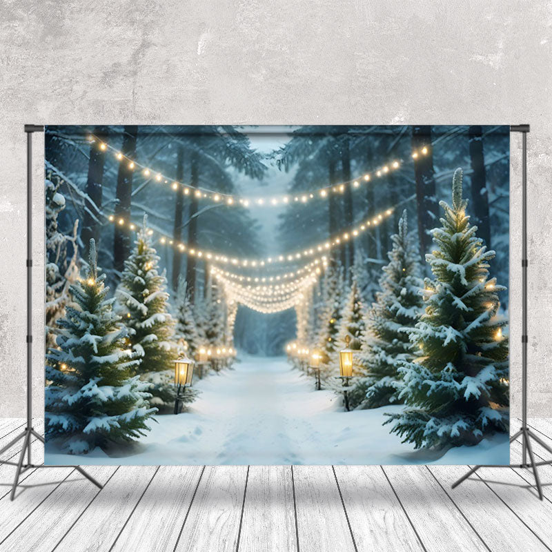 Aperturee - Aperturee Light Strip Winter Forest Path Christmas Backdrop