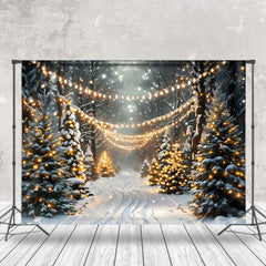 Aperturee - Aperturee Wild Xmas Trees Light Strip Snowy Christmas Backdrop