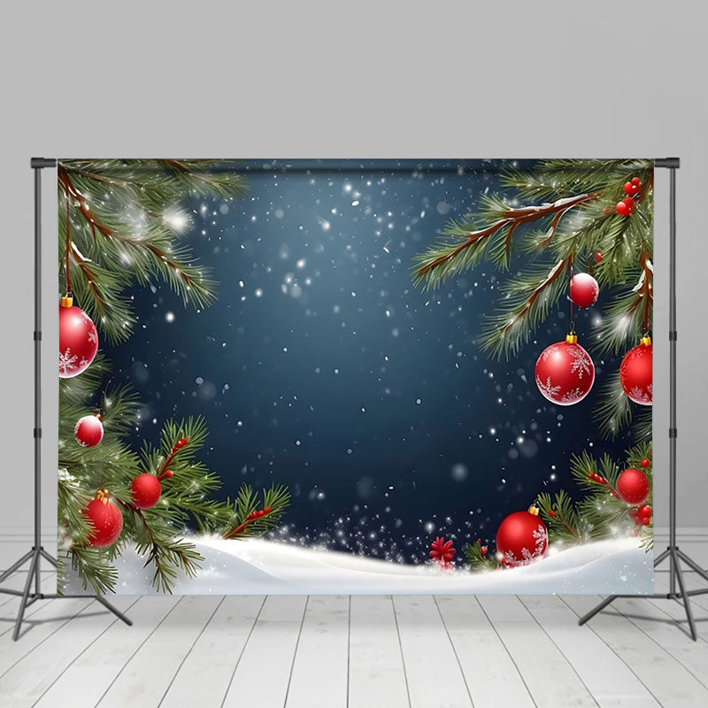 Aperturee - Aperturee Snowy Night Field Pine Leaf Bell Christmas Backdrop