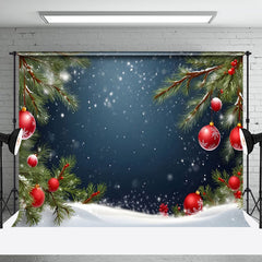 Aperturee - Aperturee Snowy Night Field Pine Leaf Bell Christmas Backdrop