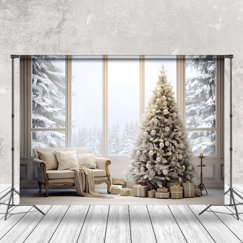 Aperturee - Aperturee Holy White Sofa Xmas Trees Window Christmas Backdrop