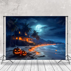 Aperturee - Beach Pumpkin Coconut Tree Photography Backdrop