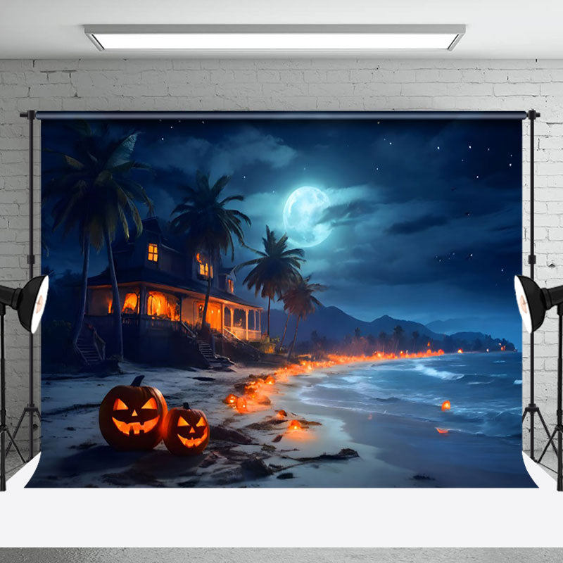 Aperturee - Beach Pumpkin Coconut Tree Photography Backdrop