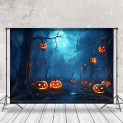 Aperturee - Misty Forest Pumpkins Moon Halloween Backdrop