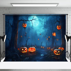 Aperturee - Misty Forest Pumpkins Moon Halloween Backdrop