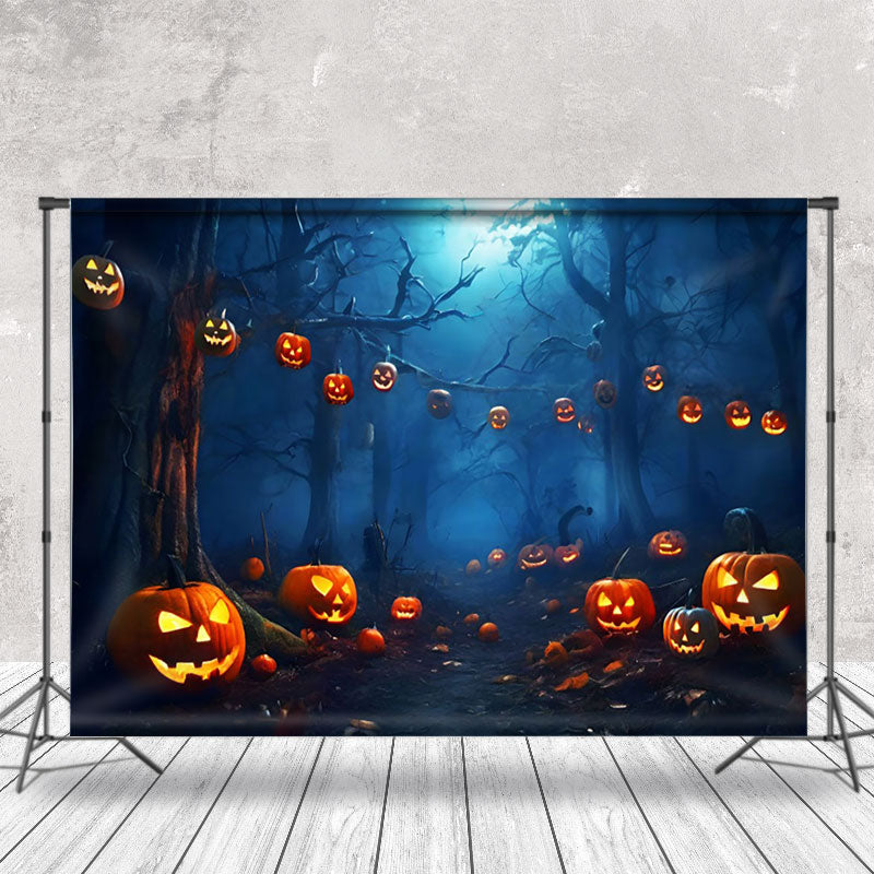 Aperturee - Scary Pumpkin Lantern Forest Halloween Backdrop