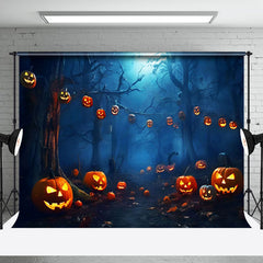 Aperturee - Scary Pumpkin Lantern Forest Halloween Backdrop