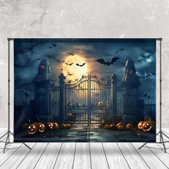 Aperturee - Spooky Night Moon Bat Pumpkin Halloween Backdrop