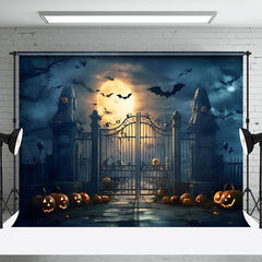 Aperturee - Spooky Night Moon Bat Pumpkin Halloween Backdrop