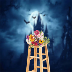 Aperturee - Scary Castle Bat Moon Night Halloween Backdrop