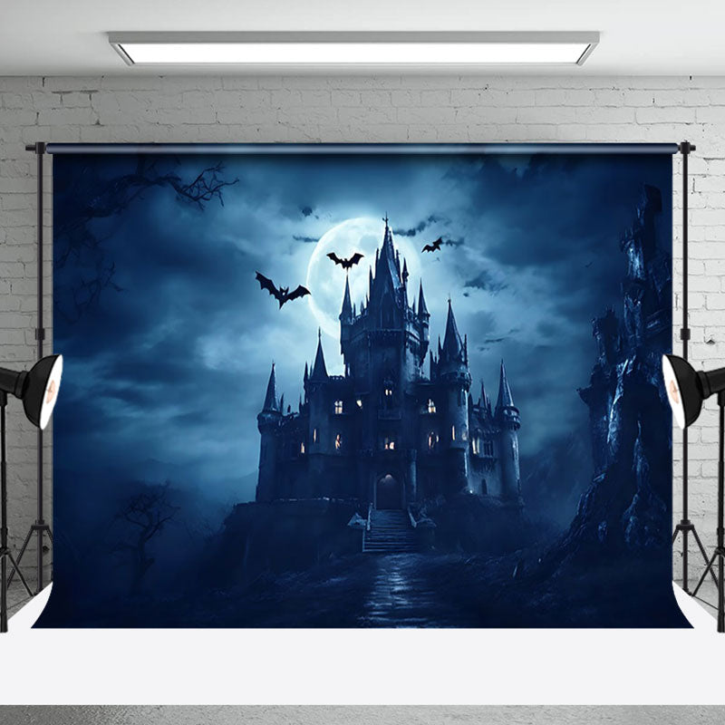 Aperturee - Scary Castle Bat Moon Night Halloween Backdrop