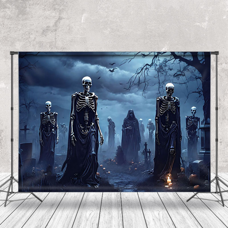 Aperturee - Misty Night Skeleton Ghastly Halloween Backdrop