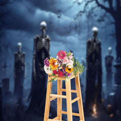 Aperturee - Misty Night Skeleton Ghastly Halloween Backdrop