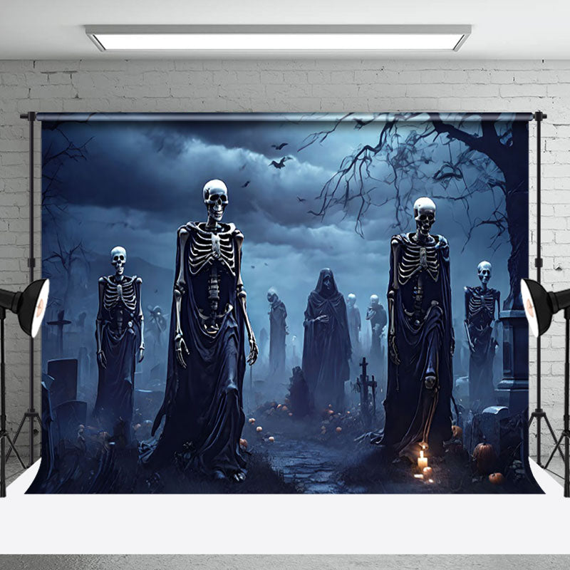 Aperturee - Misty Night Skeleton Ghastly Halloween Backdrop