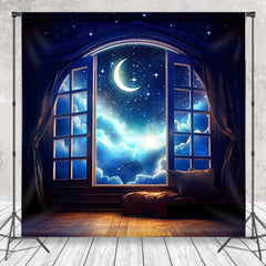 Aperturee - Dreamy Starry Moon Window Curtain Photo Backdrop