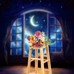 Aperturee - Dreamy Starry Moon Window Curtain Photo Backdrop