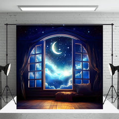 Aperturee - Dreamy Starry Moon Window Curtain Photo Backdrop