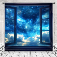 Aperturee - Starry Sky Blue Night Window Photography Backdrop