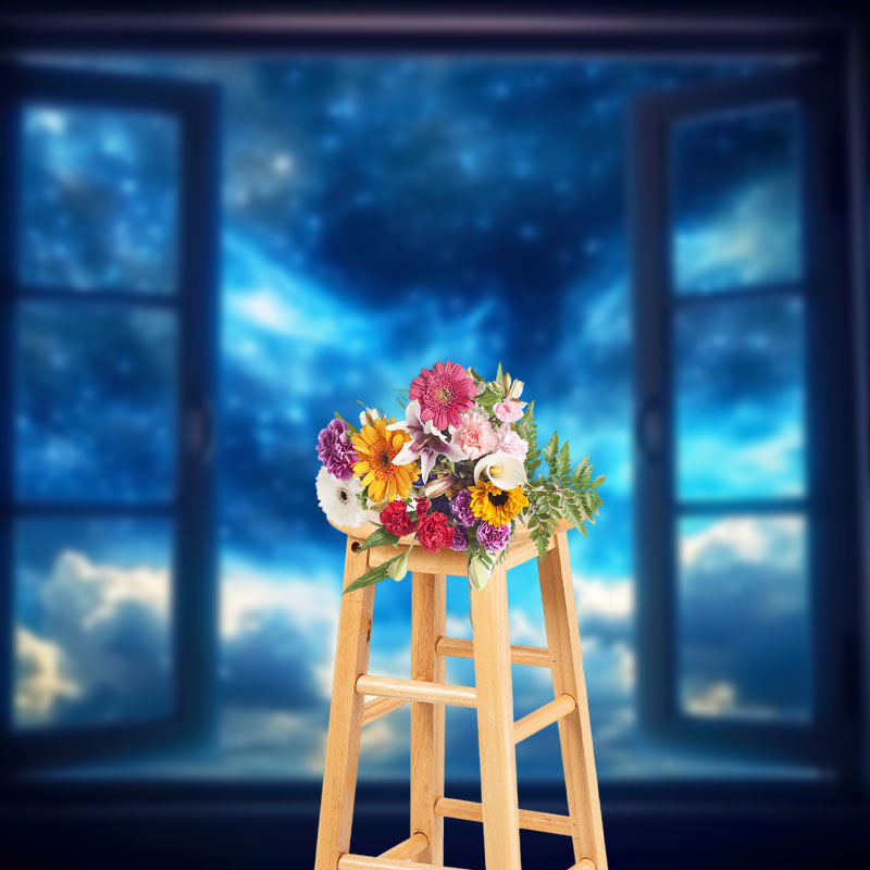 Aperturee - Starry Sky Blue Night Window Photography Backdrop