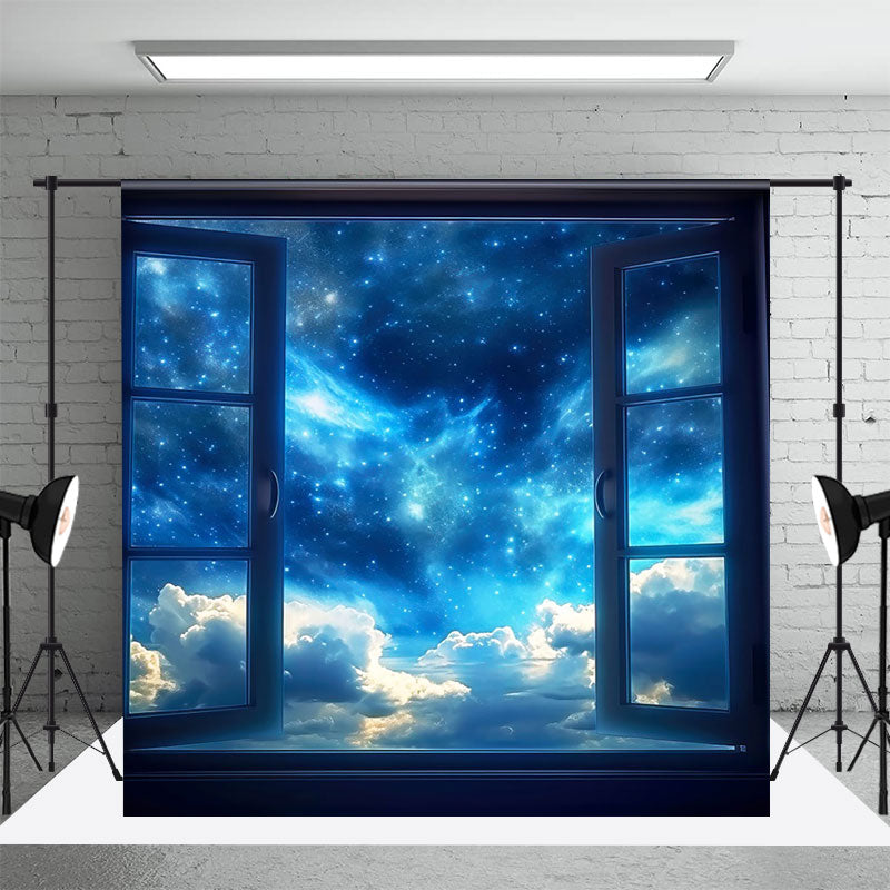 Aperturee - Starry Sky Blue Night Window Photography Backdrop