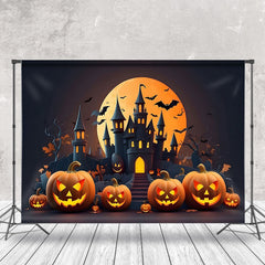 Aperturee - Castle Moon Night Pumpkins Halloween Backdrop