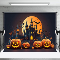 Aperturee - Castle Moon Night Pumpkins Halloween Backdrop