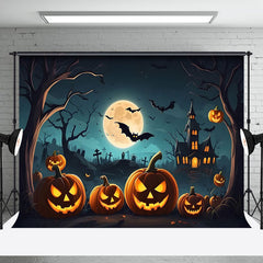 Aperturee - Scary Pumpkin Night Castle Bats Halloween Backdrop