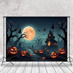 Aperturee - Foggy Forest Pumpkin Witch Spooky Halloween Backdrop