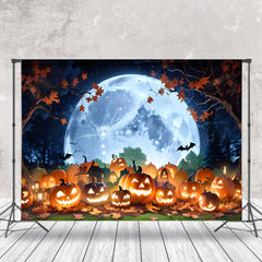 Aperturee - Autumn Leaves Pumpkin Moon Night Halloween Backdrop