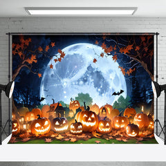 Aperturee - Autumn Leaves Pumpkin Moon Night Halloween Backdrop