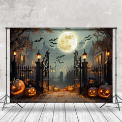 Aperturee - Haunted House Pumpkins Moon Halloween Backdrop