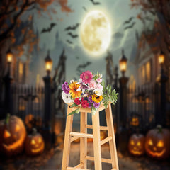 Aperturee - Haunted House Pumpkins Moon Halloween Backdrop