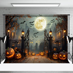 Aperturee - Haunted House Pumpkins Moon Halloween Backdrop