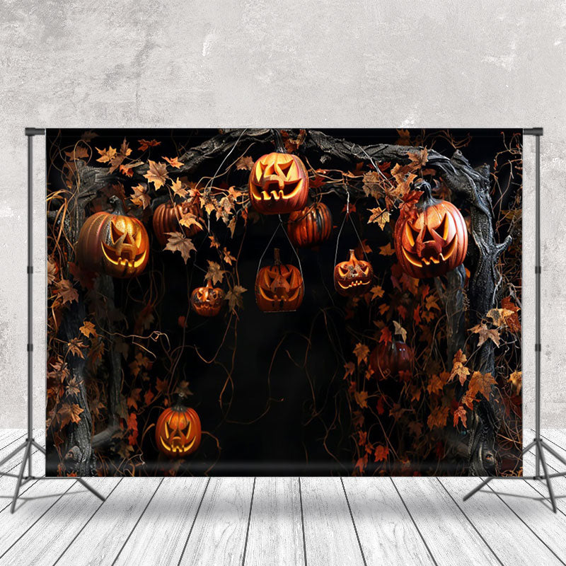 Aperturee - Dead Branches Hanging Pumpkins Halloween Backdrop