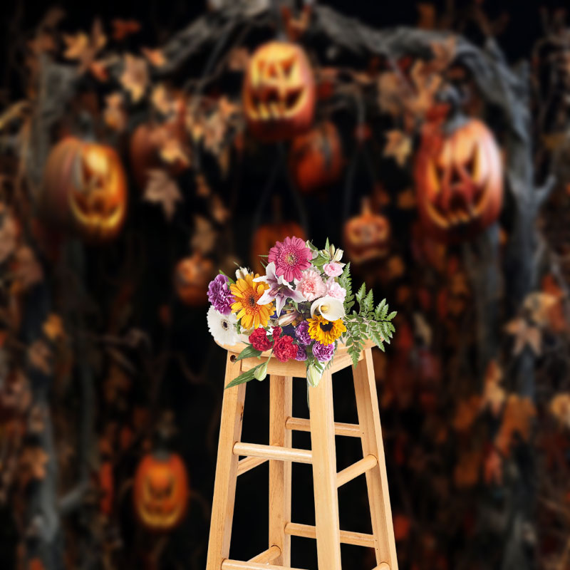 Aperturee - Dead Branches Hanging Pumpkins Halloween Backdrop