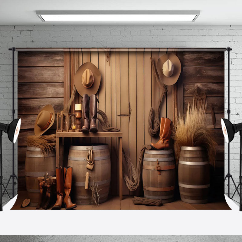 Aperturee - Wooden Barrel Boots Cowboy Phorogrpahy Backdrop